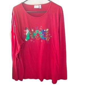 Kim Rogers Woman Soft Long Sleeve Christmas Holiday Top. "Noel" Size 2X